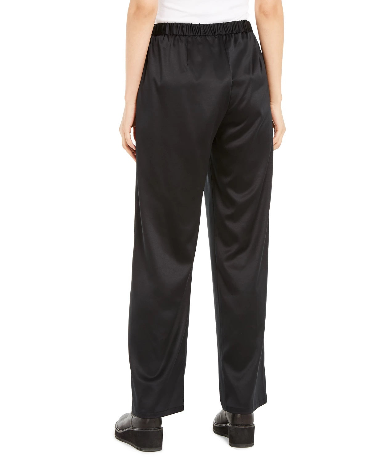 Eileen Fisher Women's Pull On Straight Leg Recycled Polyester Pants Black Size Large
