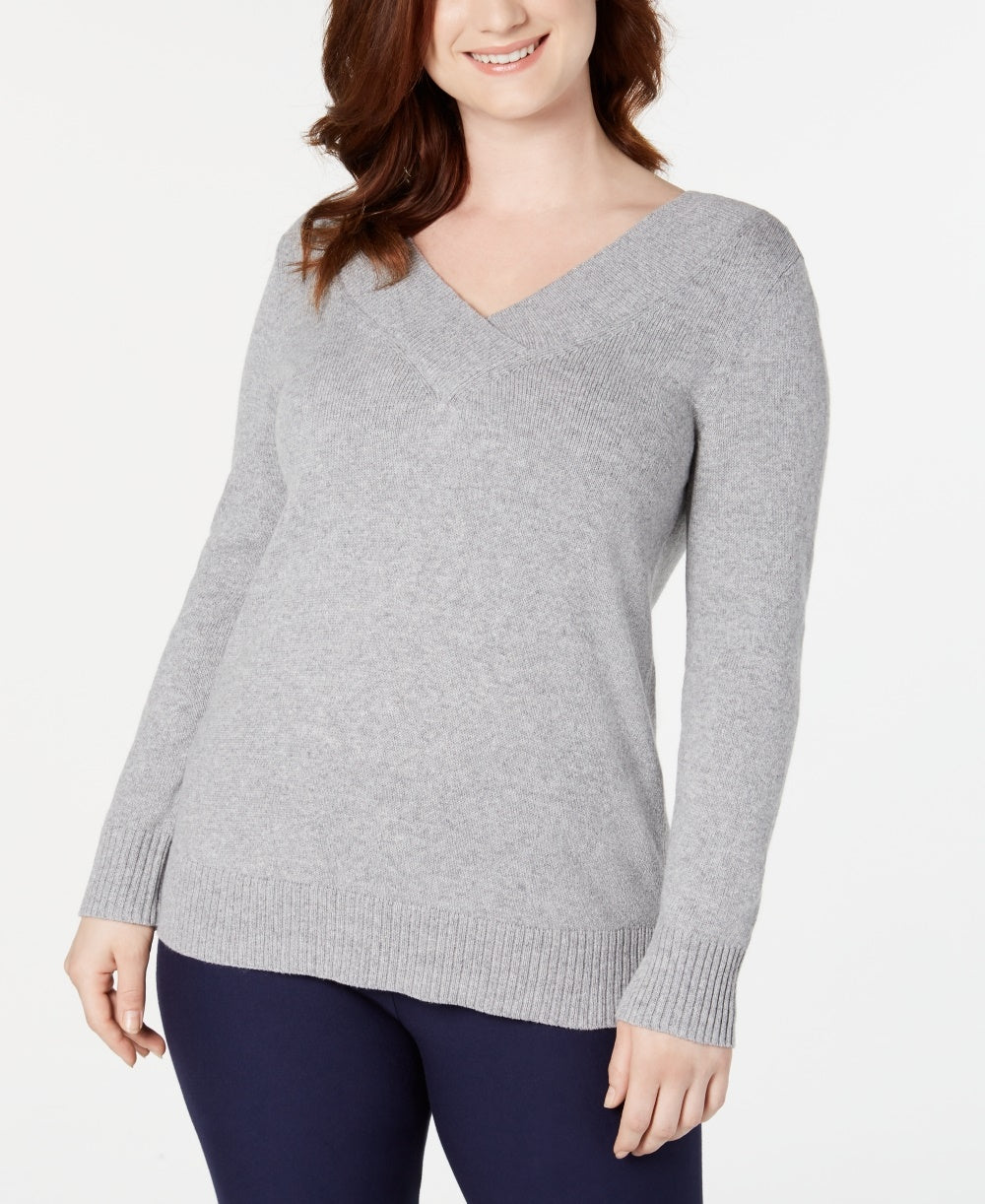 Karen Scott Women's V Neck Solid Sweater Gray Size X-Small
