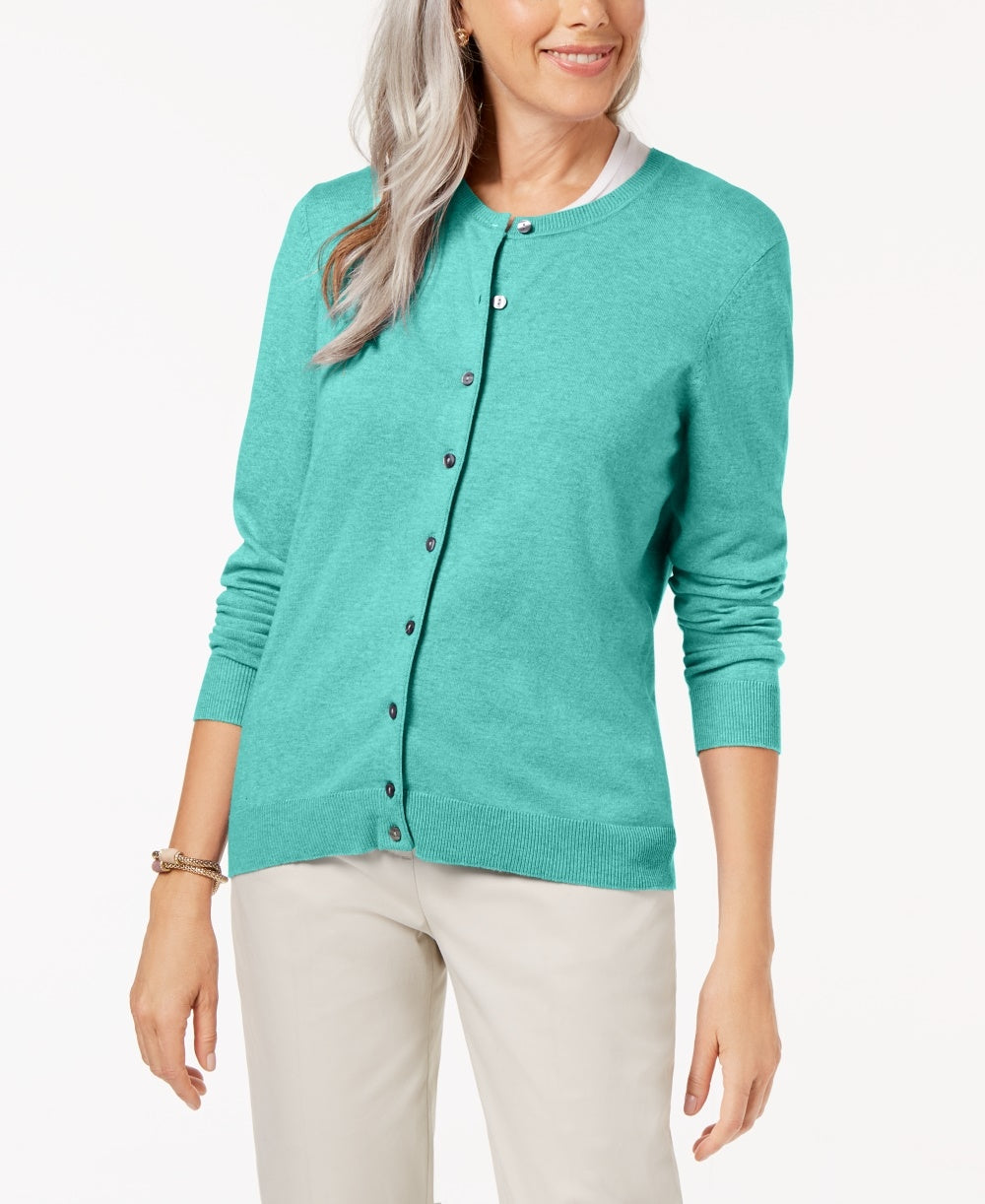 Karen Scott Women's Crew Neck Cardigan Blue Size Medium