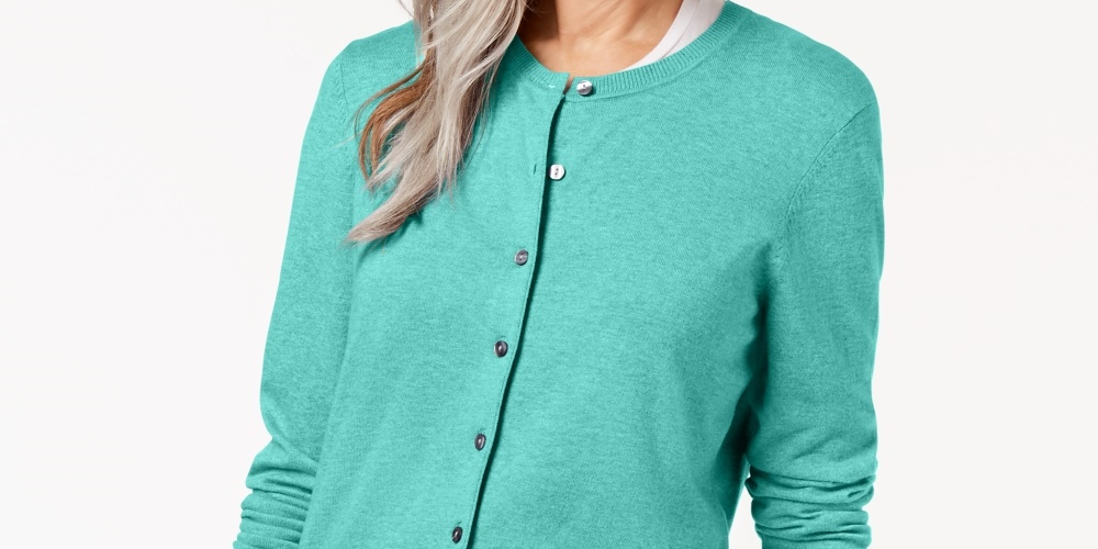 Karen Scott Women's Crew Neck Cardigan Blue Size Medium