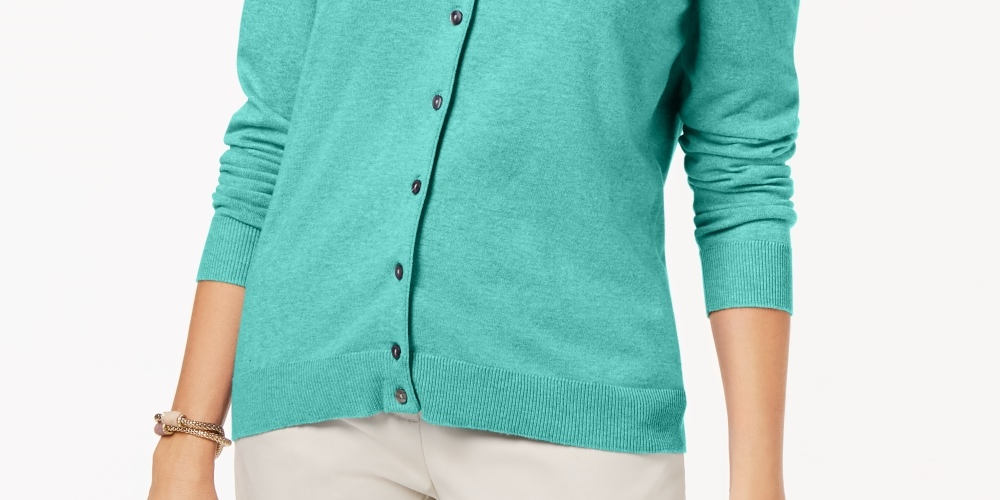 Karen Scott Women's Crew Neck Cardigan Blue Size Medium