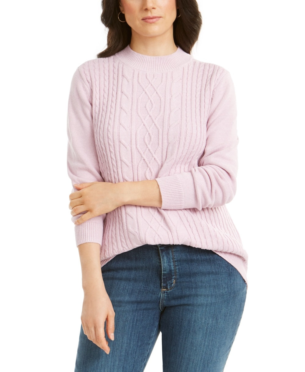 Karen Scott Women's Cable Knit Mock Neck Sweater Pink Size Large