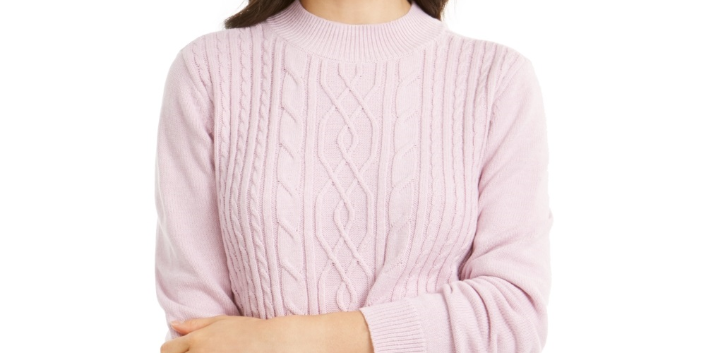 Karen Scott Women's Cable Knit Mock Neck Sweater Pink Size Large
