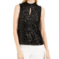 Calvin Klein Women's Sequin Mock Neck Keyhole Top Black Size Medium