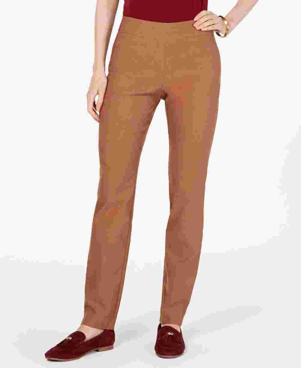 Charter Club Women's Cambridge Skinny Pull-On Tummy-Control Pants Brown Size 4