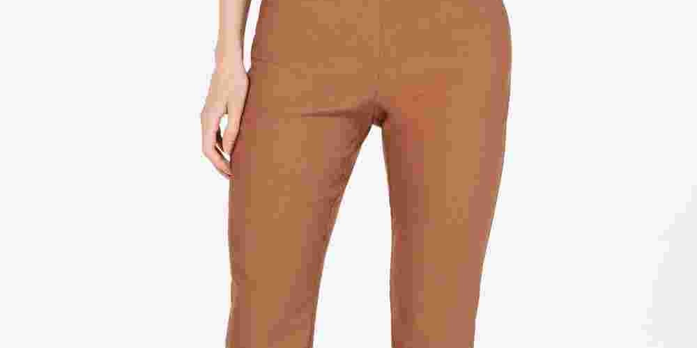 Charter Club Women's Cambridge Skinny Pull-On Tummy-Control Pants Brown Size 4