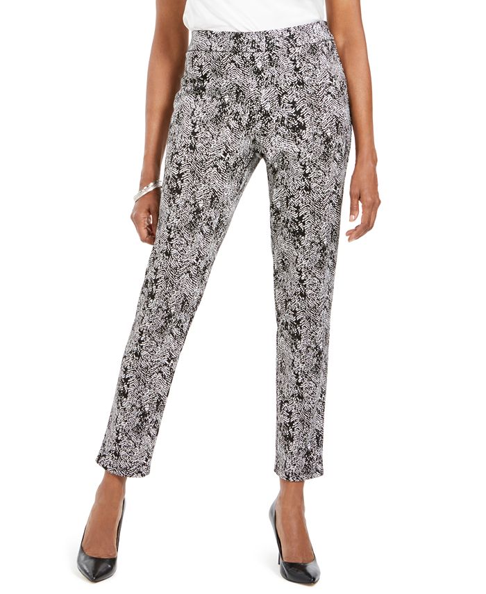 JM Collection Women's Petite Jaquard Pull on Pants Gray Size -1/13