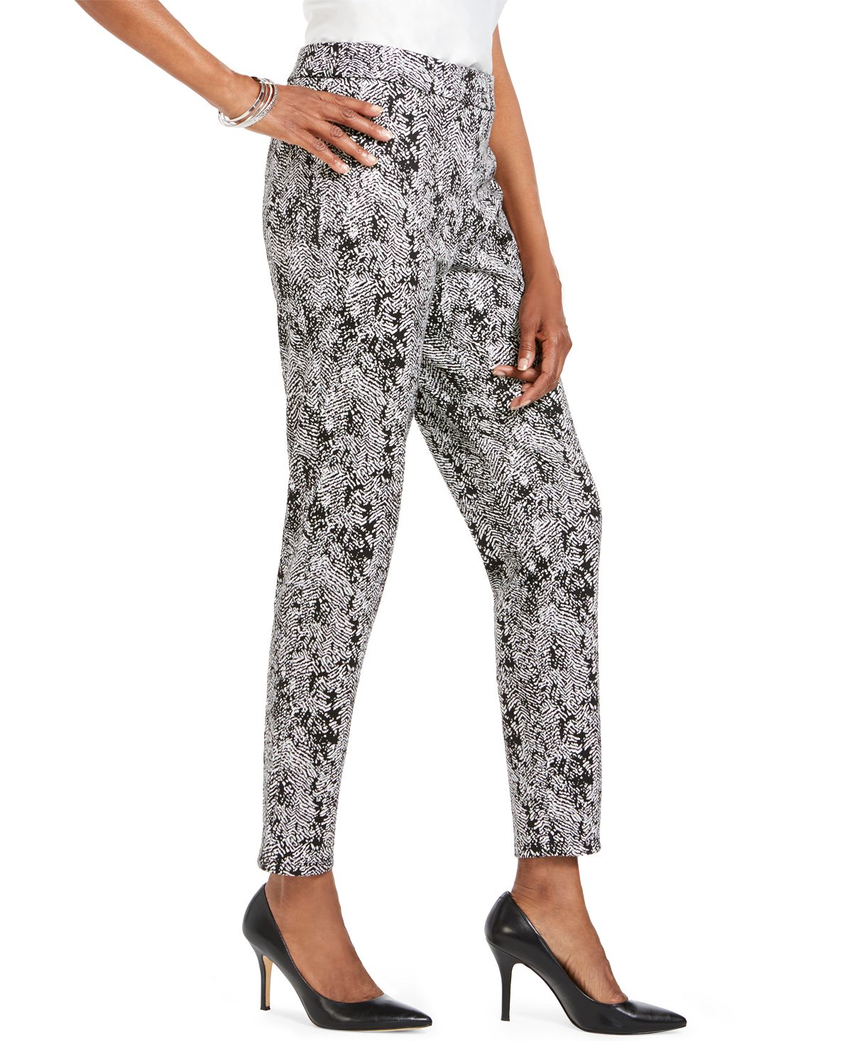 JM Collection Women's Petite Jaquard Pull on Pants Gray Size -1/13