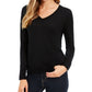 Charter Club Women's Merino Wool Button Cuff V Neck Sweater Black Size Large