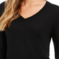 Charter Club Women's Merino Wool Button Cuff V Neck Sweater Black Size Large