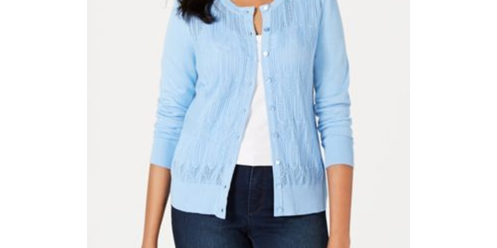 Charter Club Women's Pointelle Knit Cardigan Blue Size X-Large