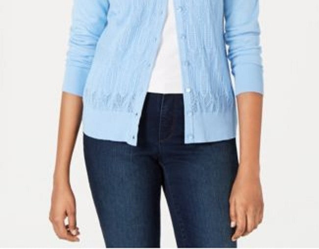 Charter Club Women's Pointelle Knit Cardigan Blue Size X-Large