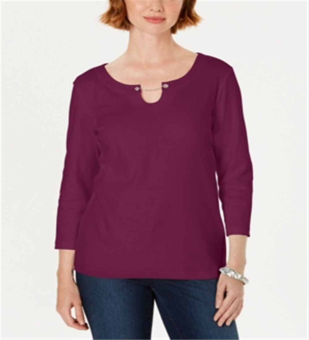 Karen Scott Women's Three Quarter Sleeve Top Purple Size S