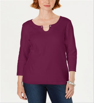 Karen Scott Women's Three Quarter Sleeve Top Purple Size S