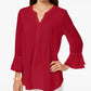 Charter Club Women's Double Ruffle Solid Pintuck Top Red Size XX-Large