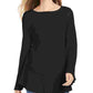 Style & Co Women's Ribbed Patterned Long Sleeve Jewel Neck Blouse Sweater Black Size PL