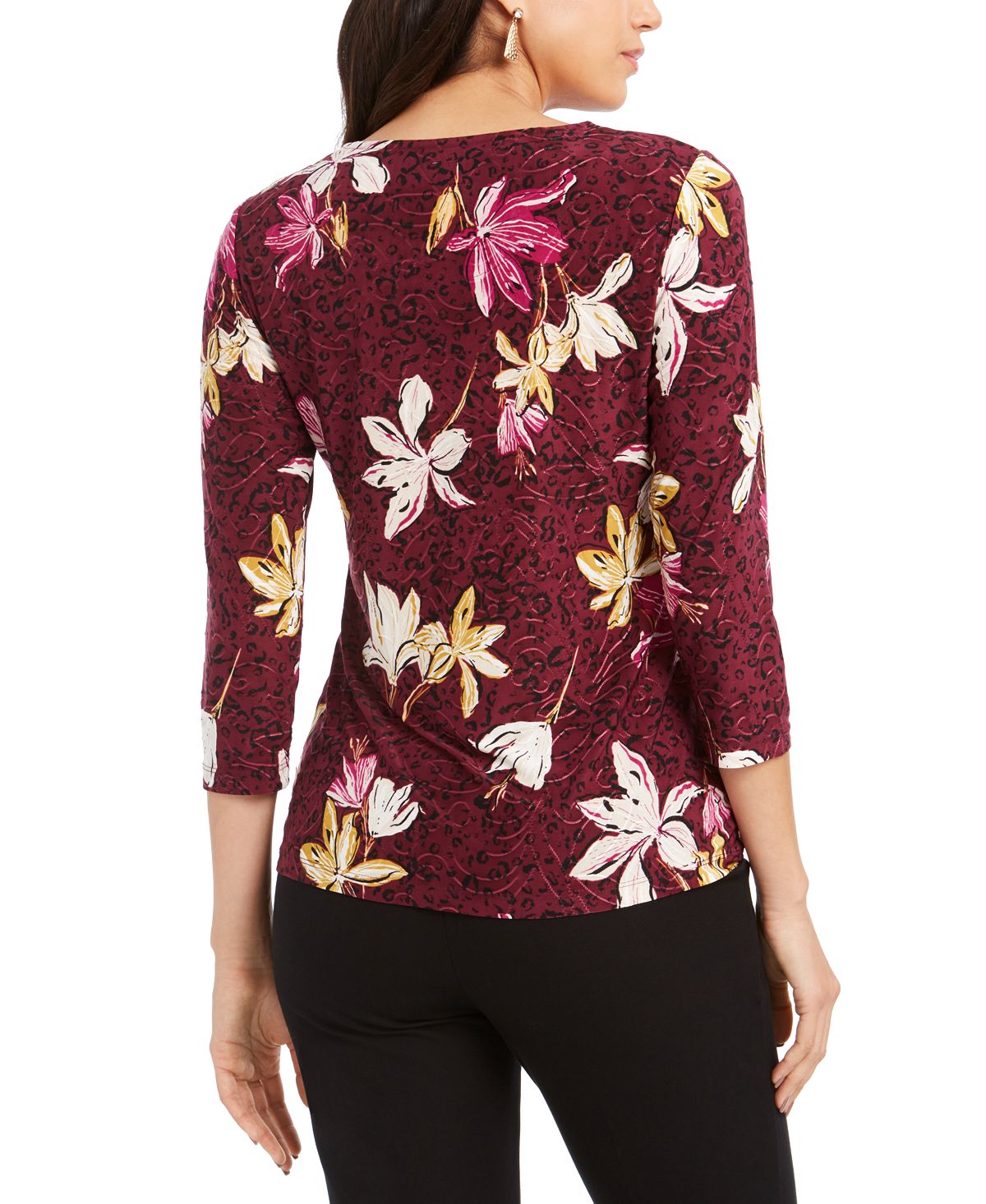 JM Collection Women's Printed Jacquard Top Purple Size XXL