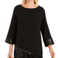 JM Collection Women's Sequined Hem Crossover Hem Top Black Size Small