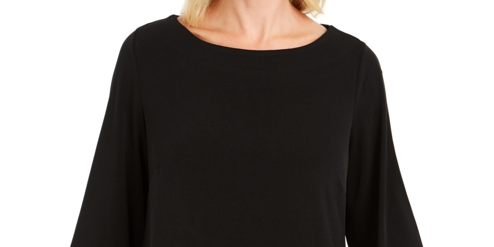 JM Collection Women's Sequined Hem Crossover Hem Top Black Size Small