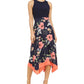 Vince Camuto Women's Printed Crepe De Chine Twofer MIDI with Jersey Bodice Blue Size 12