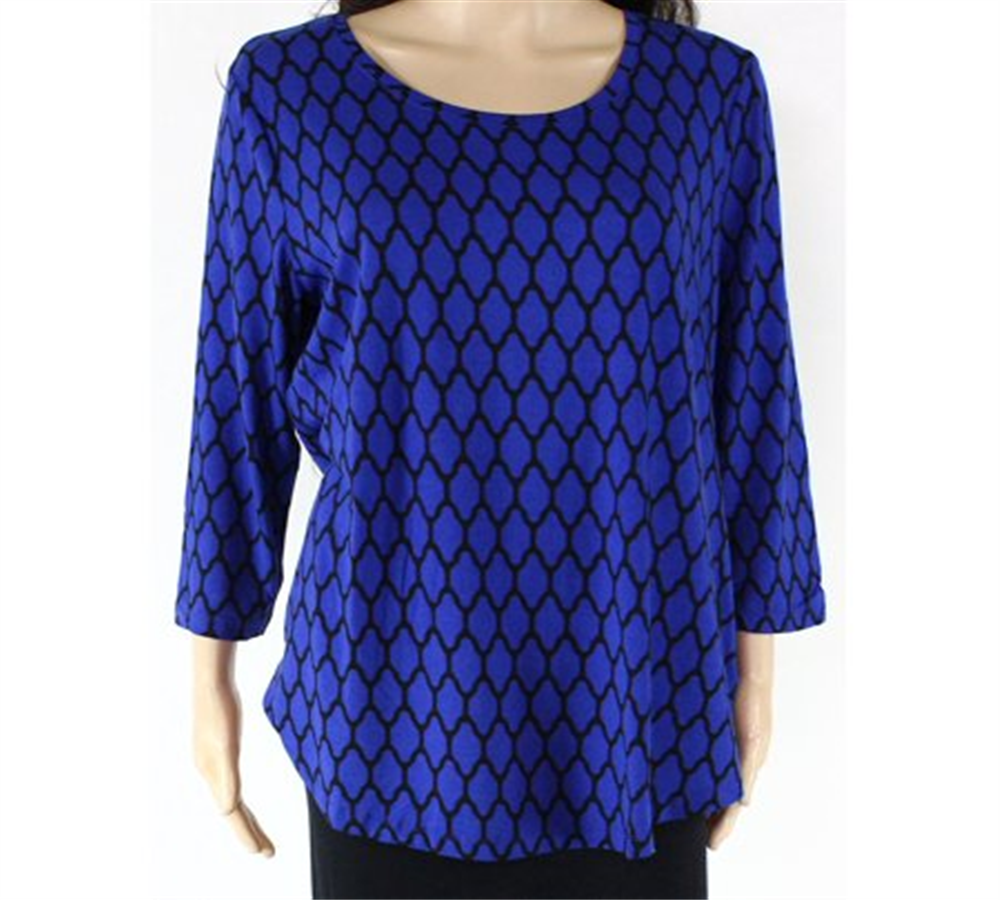 JM Collection Womens Blouse Medium Printed Long-Sleeve Blue Size M