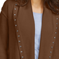 Style & Co Women's Hooded Studded Cardigan Brown Size PM