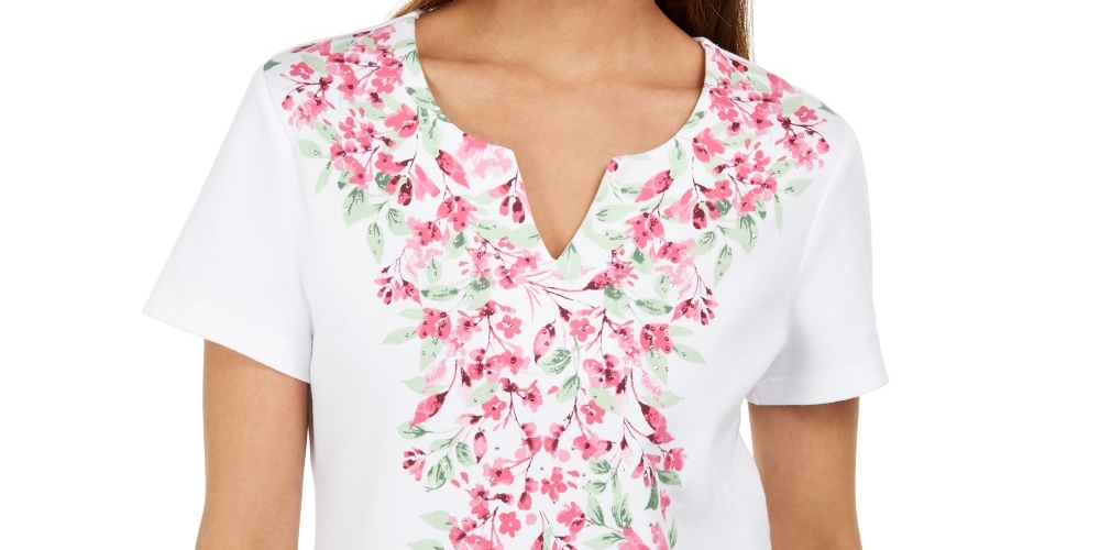 Karen Scott Women's Floral Print Top -White Size PM