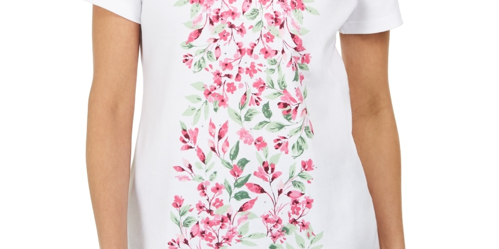Karen Scott Women's Floral Print Top -White Size PM