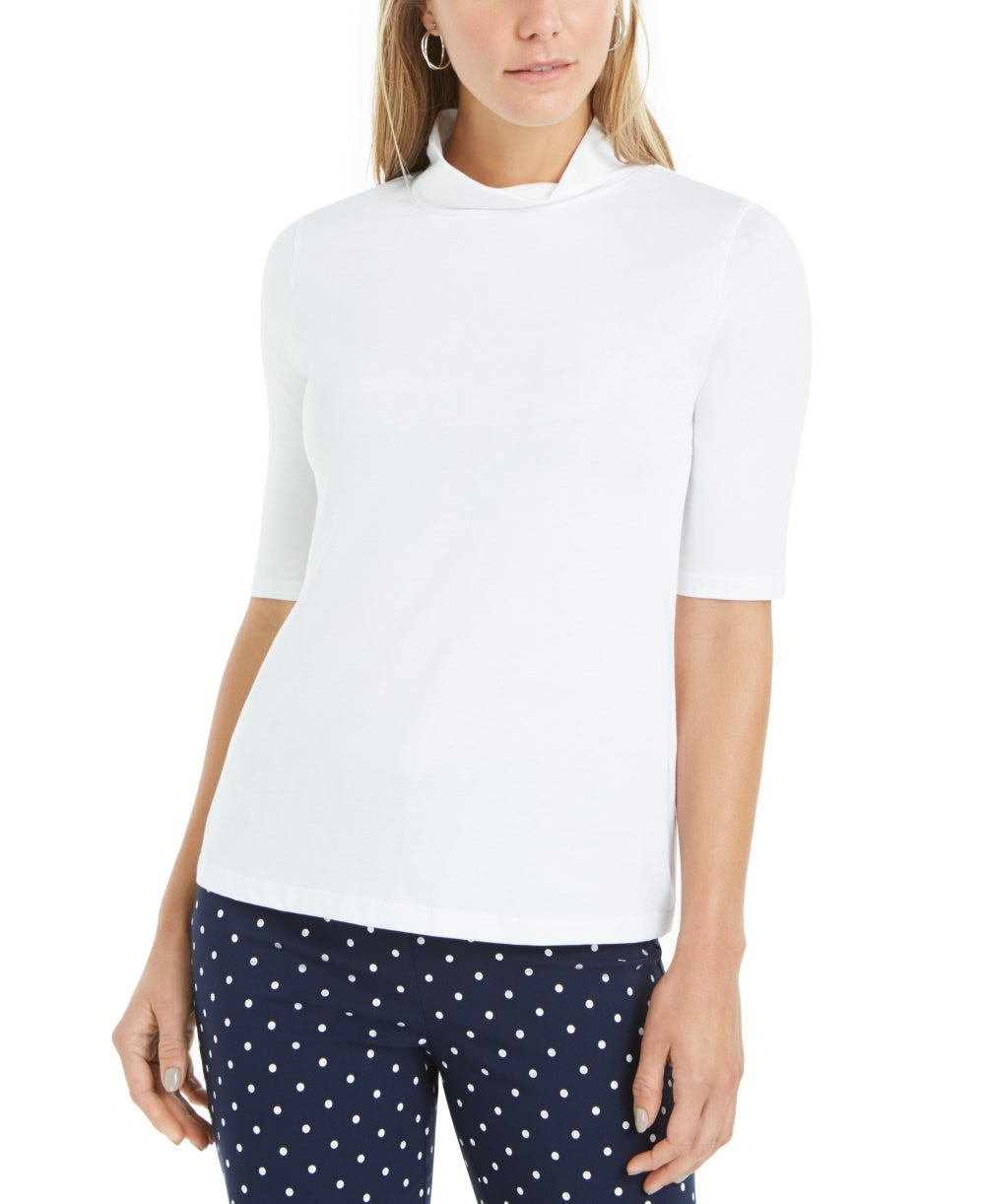 Charter Club Women's Supima Cotton Mock Neck Top  White Size X-Large