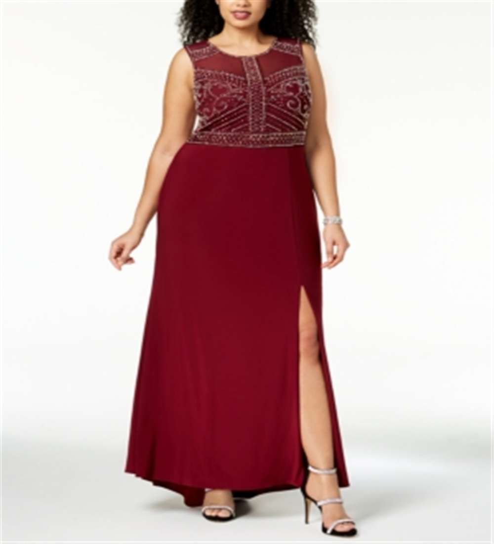 Morgan & Co Women's Beaded Sleeveless Evening Dress Wine Size 18W