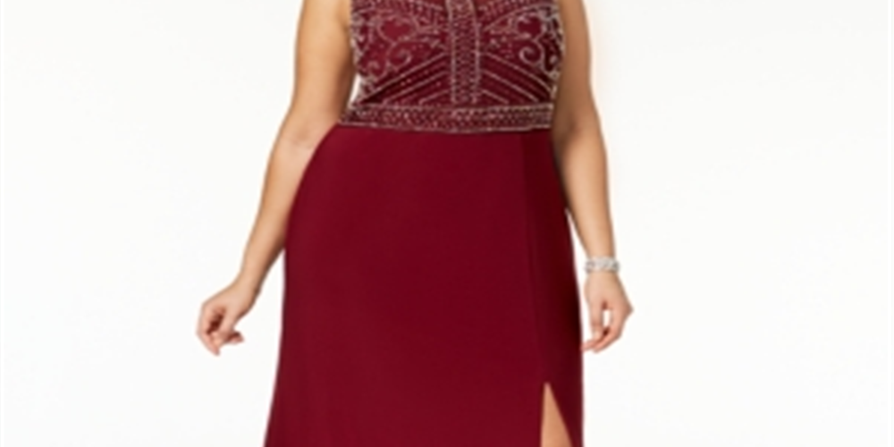 Morgan & Co Women's Beaded Sleeveless Evening Dress Wine Size 18W
