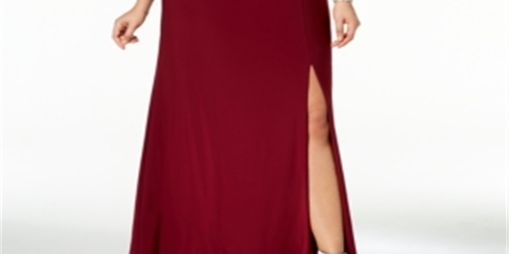 Morgan & Co Women's Beaded Sleeveless Evening Dress Wine Size 18W