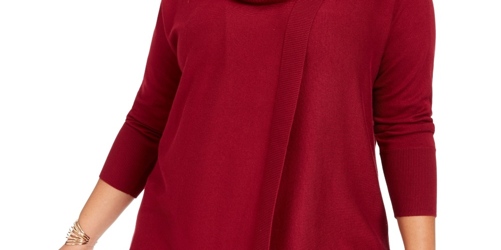 JM Collection Women's Plus Lace Up Cowlneck Sweater Red Size 0X
