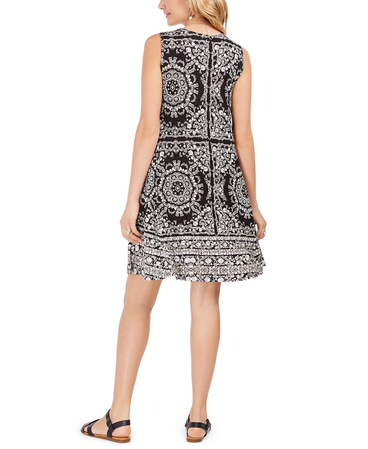 Style & Co Women's Sleeveless Printed Swing Dress Black Size Small