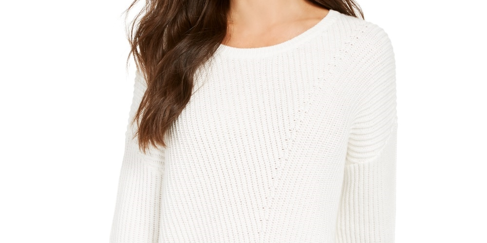 Style & Co Women's Ribbed Drop-Shoulder Sweater  White Size Large