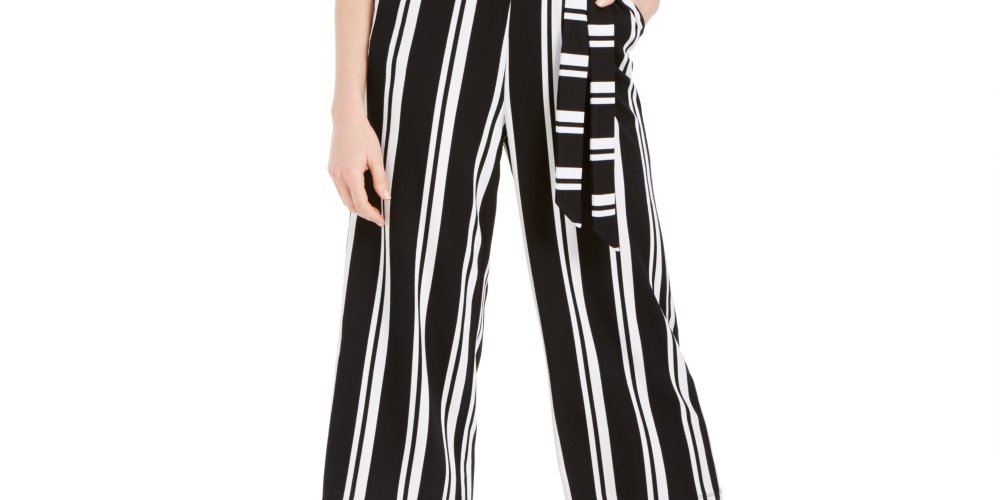 Charter Club Women's Striped Belted Jumpsuit Black Size XX-Large