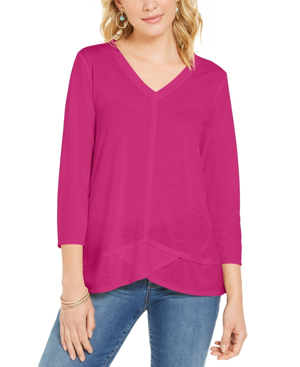 Style & Co Women's Seam Detail High Low Top Pink Size X-Small