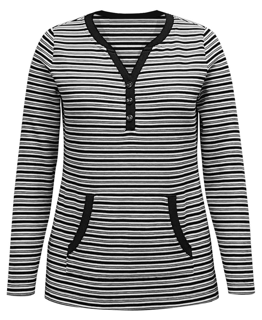 Karen Scott Women's Knit Top Striped V Neck Black Size Medium
