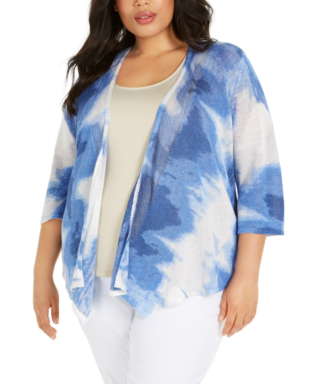 Alfani Women's Plus Drapey Printed Cardigan Sweater Blue Size 1X