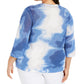 Alfani Women's Plus Drapey Printed Cardigan Sweater Blue Size 1X