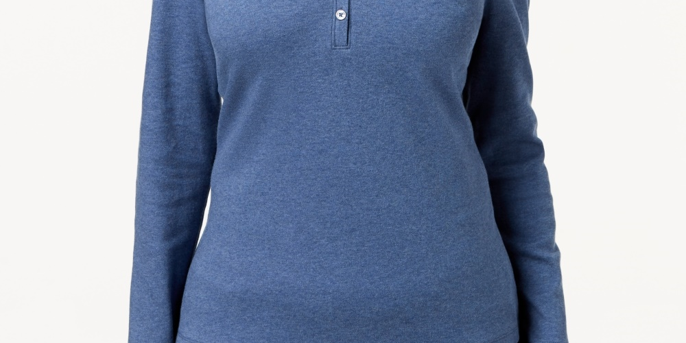 Karen Scott Women's Cotton Henley Top Blue Size Medium