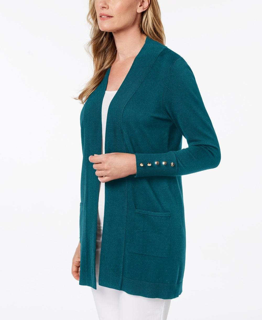 JM Collection Women's Open Front Cardigan Blue Size Petite Small