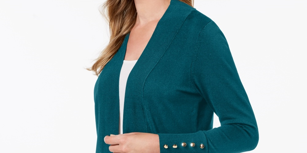 JM Collection Women's Open Front Cardigan Blue Size Petite Small