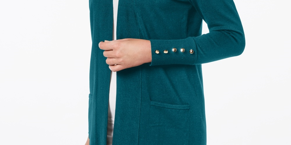 JM Collection Women's Open Front Cardigan Blue Size Petite Small