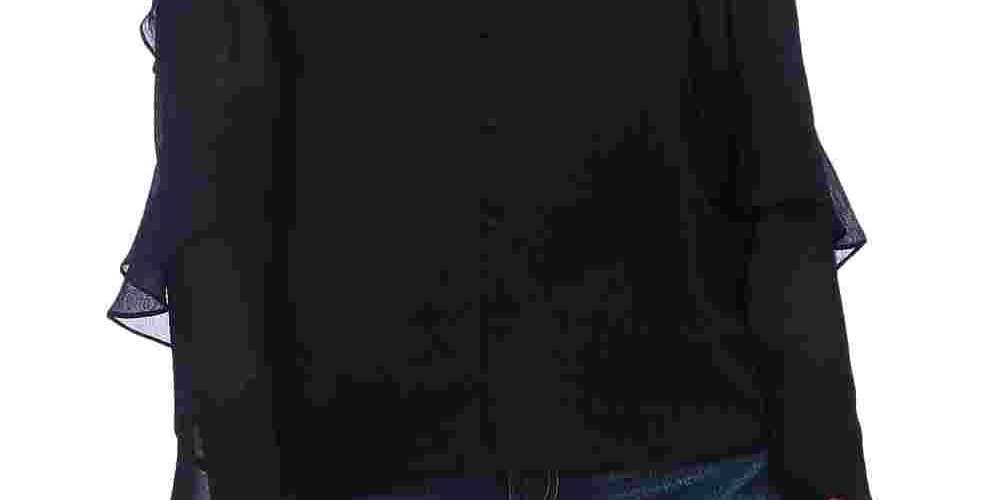 Vince Camuto Women's Chiffon Ruffled Button-Down Top Gray Size Large