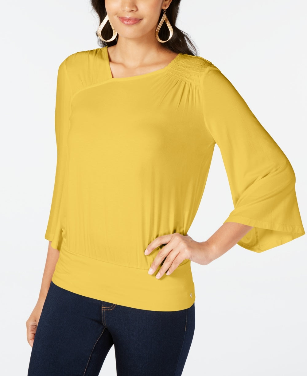 Thalia Sodi Women's Smocked Flared-Sleeve Top  Yellow Size Large