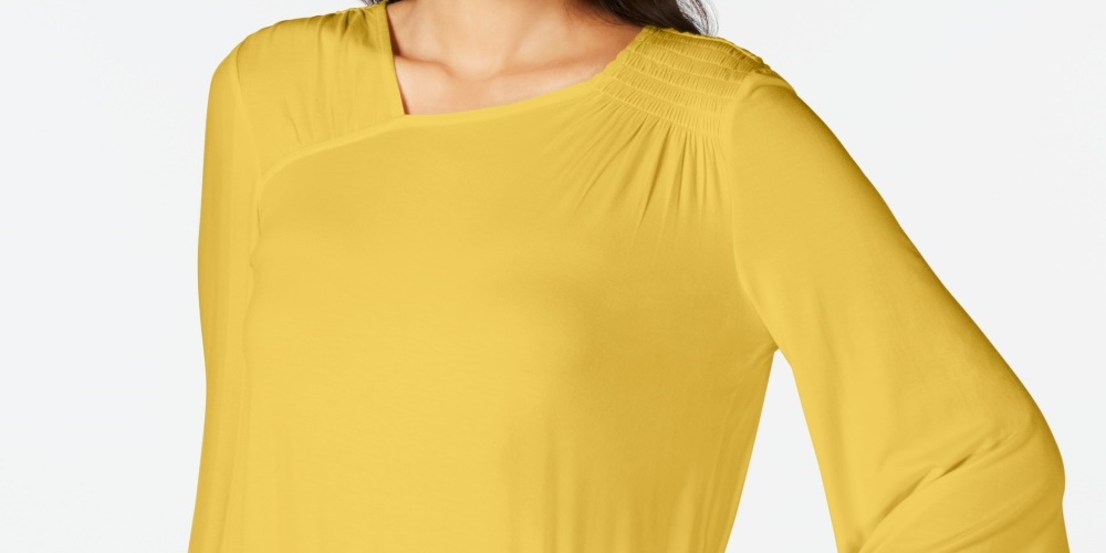 Thalia Sodi Women's Smocked Flared-Sleeve Top  Yellow Size Large