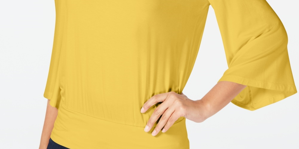 Thalia Sodi Women's Smocked Flared-Sleeve Top  Yellow Size Large