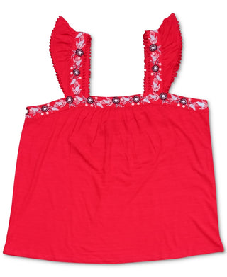 Style & Co Women's Embroidered Flutter Strap Tank Top Red Size X-Small