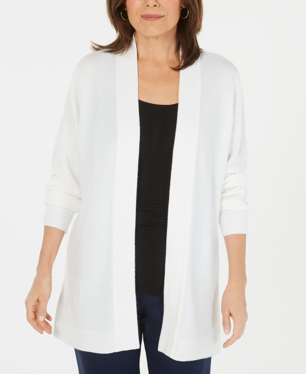 Karen Scott Women's Open Front Cardigan White Size PL